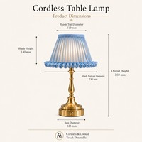 Lampe de table sans fil rechargeable DC de luxe, écologique, 5200 mAh, abat-jour en tissu plissé, à intensité variable tactile, pour hôtel, café, restaurant