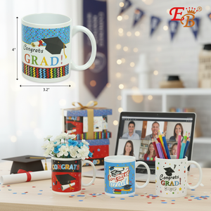 3.2\" X 3.8\" Classic Cute Porcelain Graduation <b>Ceramic</b> <b>Mug</b> 24 Sets (48PCS)/CS Dishwasher Microwave Safe with Lid 400ml Capacity - Product Image 3
