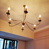 Lustre Candelabre Vintage Américain à 6 Lumières en Laiton Antique, Suspension Classique Style Ferme pour Salle à Manger, Salon, Hall d'Entrée