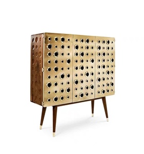 Gabinete de monóculos de palacio de lujo moderno italiano, puerta de Metal, aparador de almacenamiento de madera, muebles, estante de vino, entrada de sala de estar de nogal - Product Image 6