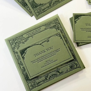 Elegant Green Art <b>Paper</b> Greeting Card Save Date Card Floral <b>Pattern</b> Film Lamination Letterpress Printing Custom Logo Vanilla - Product Image 2