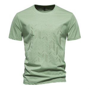 Liu Ming liquidación ventas al por mayor verano hombres Casual cuello redondo algodón bordado manga corta Color sólido camiseta - Product Image 2
