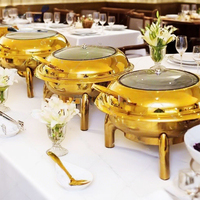 Plat de service buffet Hotel Gold 9L, plat de service buffet moderne, chauffe-plat de table avec dessus en verre pour banquet