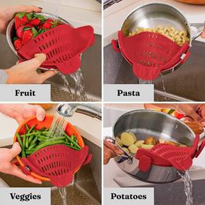 Passoire universelle en silicone pour toutes casseroles et bols, résistante à la chaleur, avec pince, passoire à pâtes, panier en acier pour usage en cuisine - Product Image 6