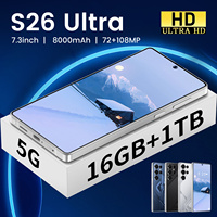5G S26 ponsel pintar Ultra cepat, ponsel pintar Buka kunci wajah 7.3 inci 16Gb + 1TB 108MP 8000mah Android 14 grosir