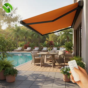 Toldo Retráctil a Rayas <span class=keywords><strong>para</strong></span> Exteriores con Estructura <span class=keywords><strong>de</strong></span> Aluminio Resistente, Operación Manual <span class=keywords><strong>para</strong></span> Jardín, Balcón, Terraza - Product Image 5