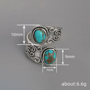 Anello Aperto Regolabile Stile Bohemien con Turchese Vintage, Gioiello Statement per Donna da Indossare Ogni Giorno - Product Image 4