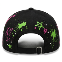 Casquette de baseball premium noire, rose et verte, motif graffiti, impression en relief, broderie 3D, strass, casquette souple style « Dad Hat », directement de l'usine