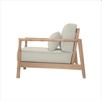 Fauteuil d'appoint confortable en tissu lin avec structure en bois massif, fauteuil simple pour salon