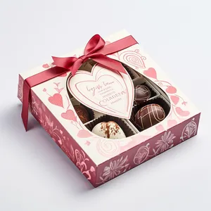 Benutzer definierte Valentinstag Schokoladen box Luxus Süßigkeiten Verpackung Geschenk box Benutzer definiertes Logo Valentinstag Schokoladen boxen mit Band