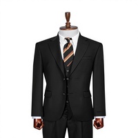 Costume d'affaires noir en polyester pour homme, croisé, col mandarin, infroissable, antistatique, grande taille, braguette boutonnée, coupe droite
