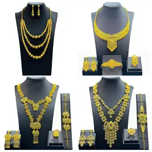 2023 Fashion African Necklace Bracelet Bridal Jewellery Set african 24k Gold modern dubai wedding jewelry set For Women