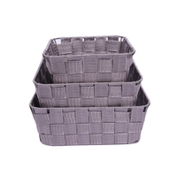 Panier de rangement en polypropylène tissé pour bureau, trois pièces, couleur café