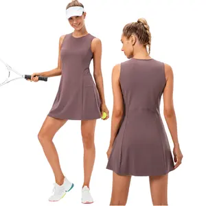 여성 원피스 테니스 스커트 피트니스 드레스 브로케이드 벌거 벗은 느낌 통기성 레저 테니스 스커트 두 조각 반바지