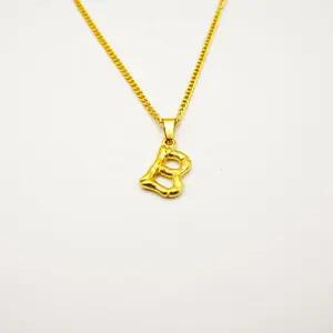 Fabrik benutzer definierte Hip-Hop Bambus 26 Alphabet Buchstaben Anhänger Halsketten für Frauen Mann Edelstahl Initial Halskette