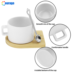 Nuova Tazza da Caffè in Ceramica Bianca con Base in Bambù per Sublimazione, Tazza Piccola Stampabile con Cucchiaio - Product Image 4