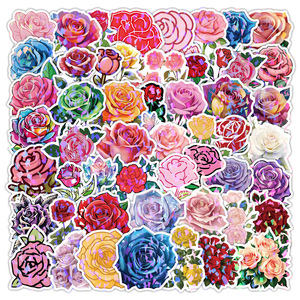 50 autocollants en PVC à motifs de fleurs fraîches de dessins animés, roses, décoration laser pour enfants, adolescents et adultes - Product Image 1