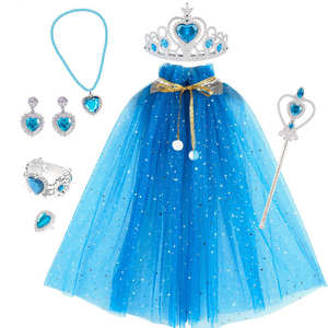 3-8 Set di mantelli da principessa regalo di compleanno Costume da vestito per <span class=keywords><strong>bambina</strong></span> Party Cosplay <span class=keywords><strong>mantello</strong></span> con corona di Tiara di gioielli guanti per bacchetta - Product Image 3