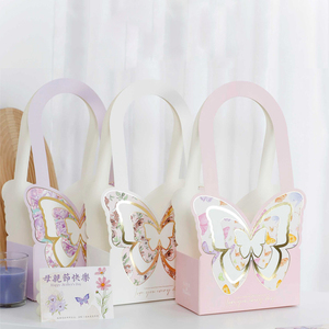 Caja de arreglo de flores con estampado de mariposas a la moda, ramo de mano, embalaje de <span class=keywords><strong>floristería</strong></span>, caja de papel de regalo plegable - Product Image 5