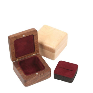 Wooden Jewelry Box Square Solid Wood <b>Ring</b> <b>Storage</b> Case Red Velvet Lining Simple Style Customizable Size - Product Image 5