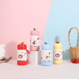 Mug isotherme à double paroi en acier inoxydable 304 avec corde en silicone, motif pomme de dessin animé mignon, 350/500 ml, vente en gros - Product Image 1