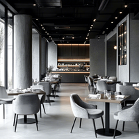 Meubles de restaurant en bois massif de la marque Ron Group Factory Direct, table carrée, chaise en velours personnalisée, ensemble commercial pour restaurant