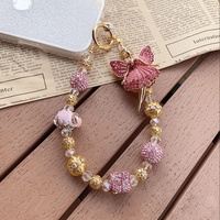 Luxuriöse Rosa Ballerina-Feen-Handykette, Handgefertigte Perlenkette im Heavy-Industry-Stil, Engel-Taschenanhänger, Schmuckgeschenk für Frauen