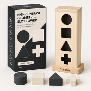 Tour de tri de formes Montessori en bois à contraste élevé personnalisée, jouet de discrimination visuelle, éducation spéciale, thérapie autisme, coloré - Product Image 1