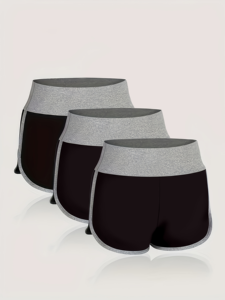 Shorts de sport taille haute noirs pour femme, lot de 3 - Shorts d'entraînement extensibles et respirants avec bordure contrastante, pour usage décontracté - Product Image 1