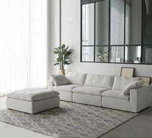 Modern White Modular Corner Cream Sectional Armless Sofa Couch Super Comfortable <b>Feather</b> <b>Filled</b> Living Room Apartment Fabric - Product Image 5