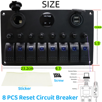 Panneau de commutation à bascule LED 8 gangues avec disjoncteurs, port USB, voltmètre, prise allume-cigare, tableau électrique pour bateau 12V-24V