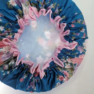 Topi mandi satin cetak bunga mewah langsung dari pabrik logo kustom tersedia