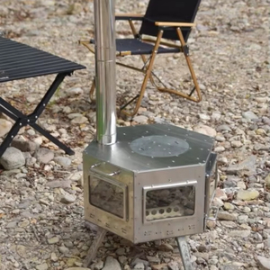 Horno hexagonal <span class=keywords><strong>de</strong></span> alta eficiencia <span class=keywords><strong>con</strong></span> <span class=keywords><strong>puerta</strong></span> <span class=keywords><strong>de</strong></span> vidrio-Estufa <span class=keywords><strong>de</strong></span> <span class=keywords><strong>leña</strong></span> portátil para Aventuras - Product Image 1