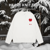 Tops en tricot décontractés à col ample et manches longues pour hommes et femmes, 100% coton, style preppy, hiver, logo sur le devant, polyvalent, lettre en forme de cœur