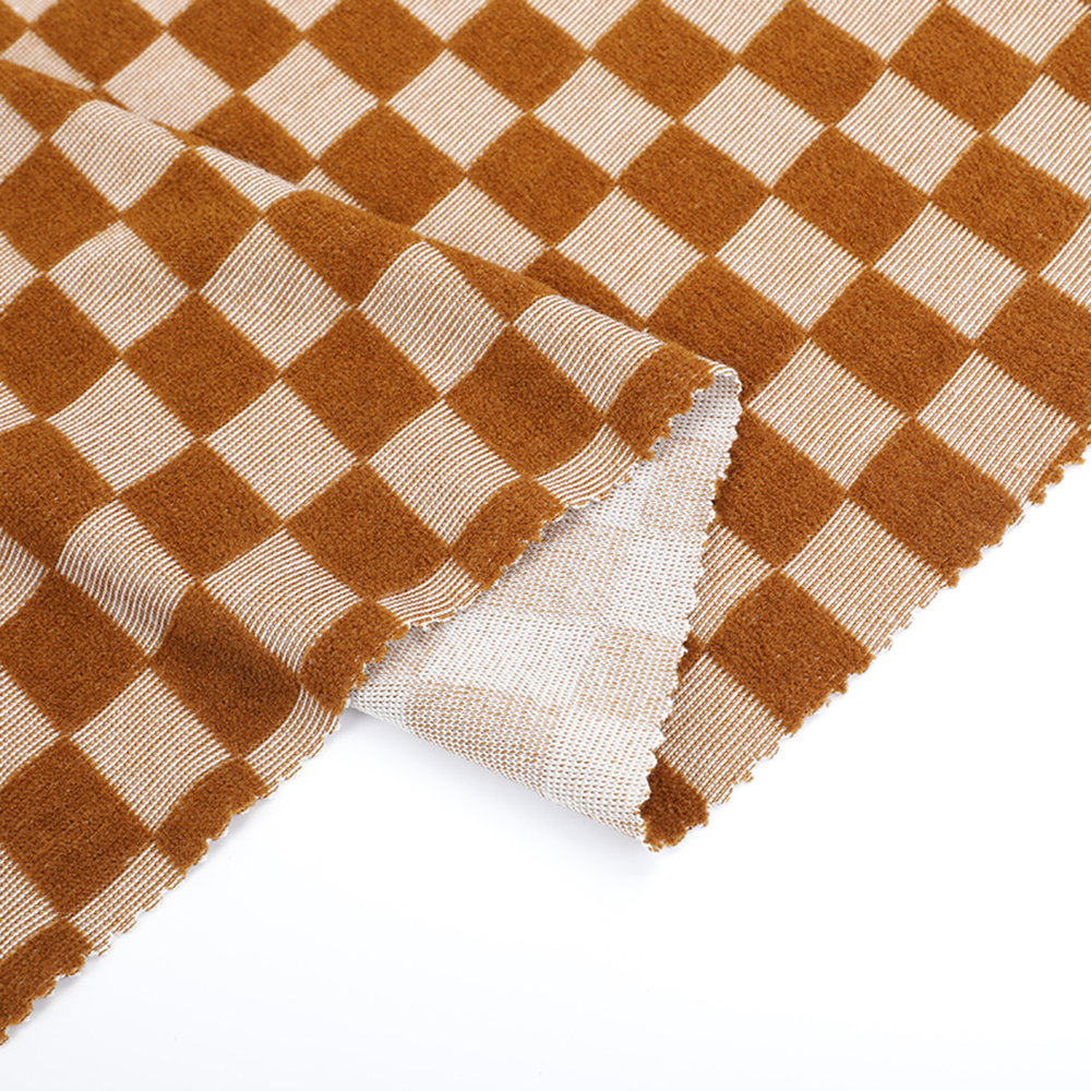 Custom Knit Jacquard Fabric Recycled 100% Polyester Plaid Dimensional Chessboard Flocked Eco-Friendly Quick-Dry Outdoor Girls