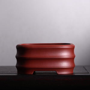 Maceta de bonsái Zisha Da Hong Pao con diseño de bambú, hecha a mano por el artista folclórico Feng Changgen - Product Image 1