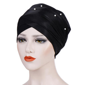 Pañuelo musulmán de dos colores para mujer y niña, <span class=keywords><strong>Hijab</strong></span> árabe, turbante de tubo, sombrero con cuentas - Product Image 3