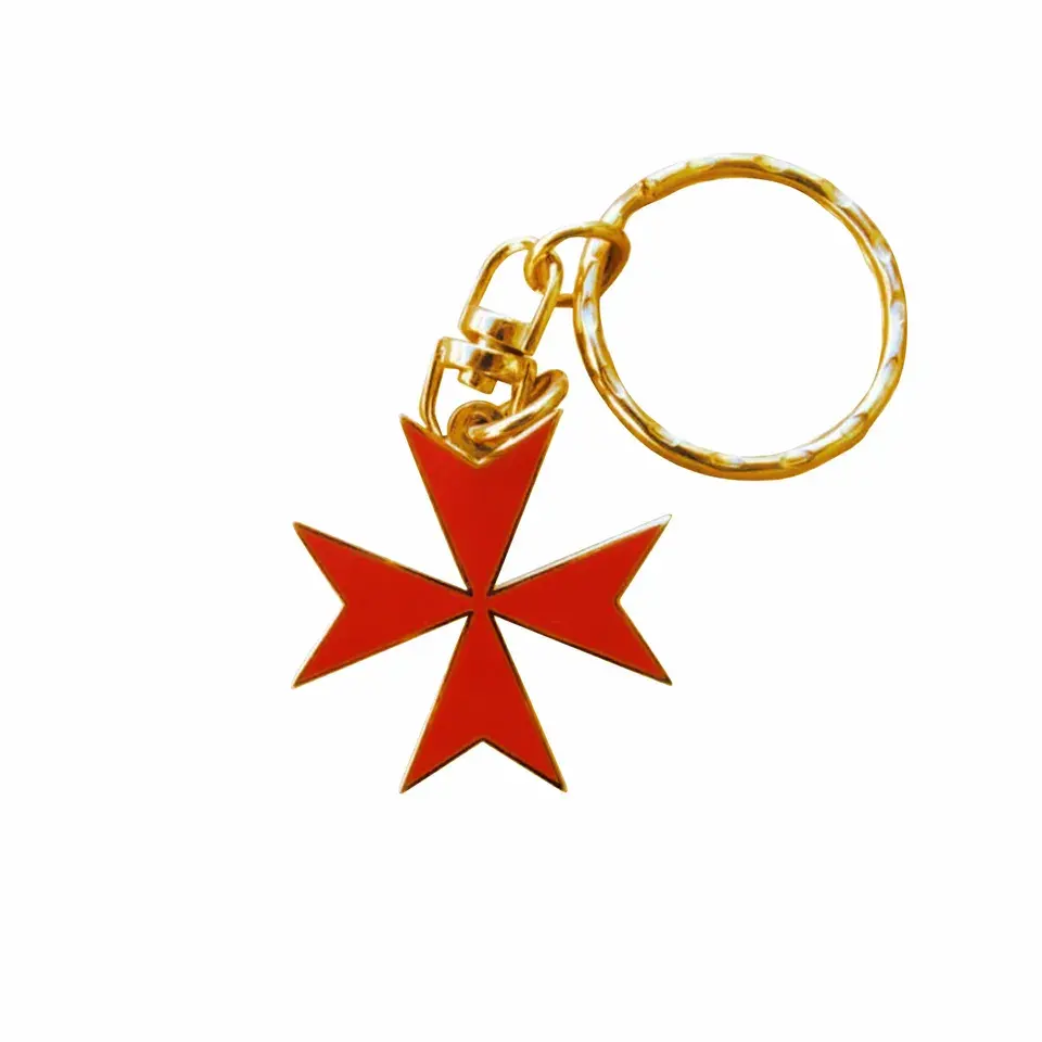 Gantungan Kunci Kustom Kesatria Templar Malta Salib Emas Merah 1 1/2 ''Diameter Royal Arch Putaran Gantungan Kunci Masonik