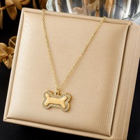 Collier pour chien léger avec pendentif en os incrusté de zircon exquis, chaîne à maillons lisses, bijoux fantaisie avec adorable animal TGXL14794