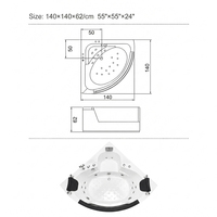 Baignoire Balnéo d'Angle en Verre Acrylique pour Projet de Villa 140cm Prix de Gros Direct Usine OEM ODM Double Appui-tête Spa