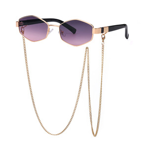 <span class=keywords><strong>Lunettes</strong></span> de soleil <span class=keywords><strong>tendance</strong></span> pour femmes UV400, monture irrégulière en plastique or/violet avec <span class=keywords><strong>chaîne</strong></span>, polarisées, collection luxe <span class=keywords><strong>2022</strong></span> - Product Image 5