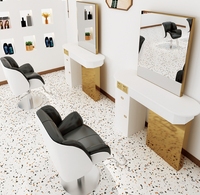 Table de coiffeur de luxe Meishi avec éclairage LED et ensemble de chaises - Miroir de coiffure au design classique