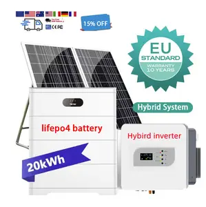 Hybrid Eu Stock 5Kw House 6 Kw 10Kw 15Kw 20kwh Lifepo4 Battery Home Complete Full Solar Panel Kit Energy Storage Power System