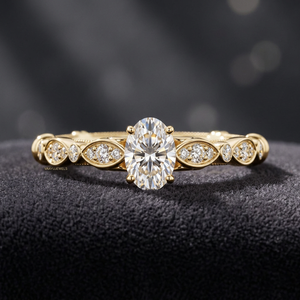 Lab Grown Oval Cut Diamond Engagement Ring Vintage Marquise Leaf Bezel Band 10K 14K 18K Gold 925 935 Silver Custom Jewelry - Product Image 1