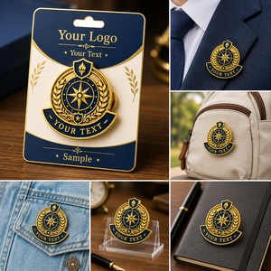 Pin de Solapa Personalizado de Esmalte Duro para Reconocimiento Corporativo, Azul Marino, Compás Dorado, Escudo Metálico, Insignia para Premio de Empleados, Evento de Aniversario - Product Image 3