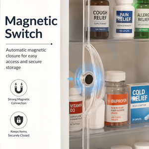 Armoire à pharmacie murale en polycarbonate avec porte transparente, fixation adhésive sans perçage, organisateur de salle de bain, livraison rapide UE (stock Pologne) - Product Image 5