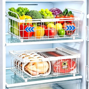 Lot de 2 paniers de rangement empilables et extensibles (30-45 cm) avec poignée pliable, bacs organisateurs pour congélateur et réfrigérateur de plus de 140 litres - Product Image 1