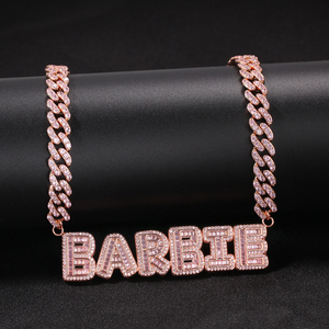 UWIN Custom Baguette Lettera Nomi 9 millimetri <span class=keywords><strong>Rosa</strong></span> Cuban Link Catena <span class=keywords><strong>Della</strong></span> Collana Delle Donne Gioielli FAI DA TE - Product Image 2