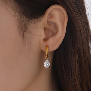 Pendientes de aro con forma de flor, de acero inoxidable, con pedrería, para regalo EH1174 - Product Image 4