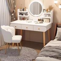 Coiffeuse moderne à LED avec pieds en bois MDF et tiroirs miroir, pliable, pour chambre et hôtel, mobilier de gros